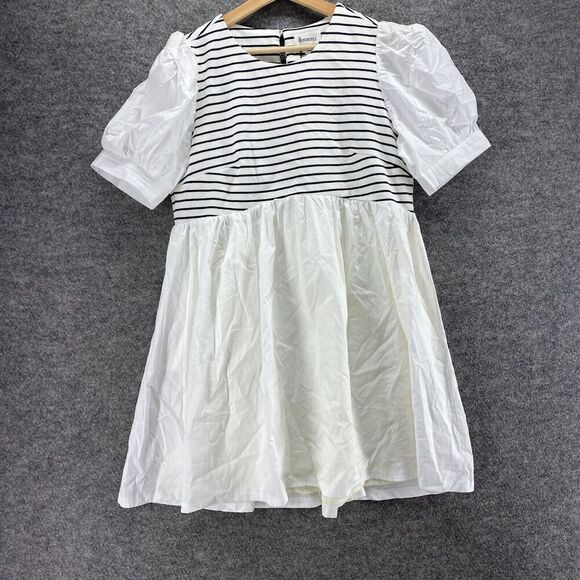 New &Merci Dress Women L Large White Striped Shift Short Lined Short Sleeve - Picture 4 of 12